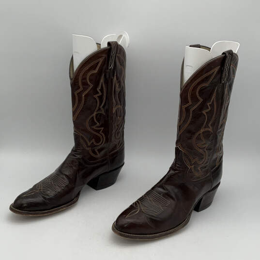 Mens Brown Leather Almond Toe Mid-Calf Cowboy Western Boots Size 11.5 image number 3