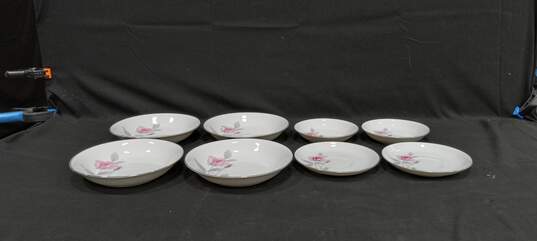 Set of 8 Assorted Arlen Fine China Rose Pattern Bowls & Saucers image number 1