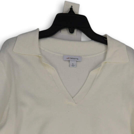 NWT Womens White Long Sleeve Spread Collar Pullover Sweater Size XL image number 3