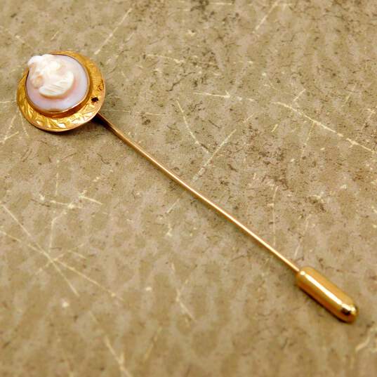 Vintage 10k Yellow Gold Cameo Etched Stick Pin 1.5g image number 1
