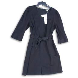 NWT Liz Claiborne Womens Black Denim V-Neck Belted Waist Sheath Dress Size 16