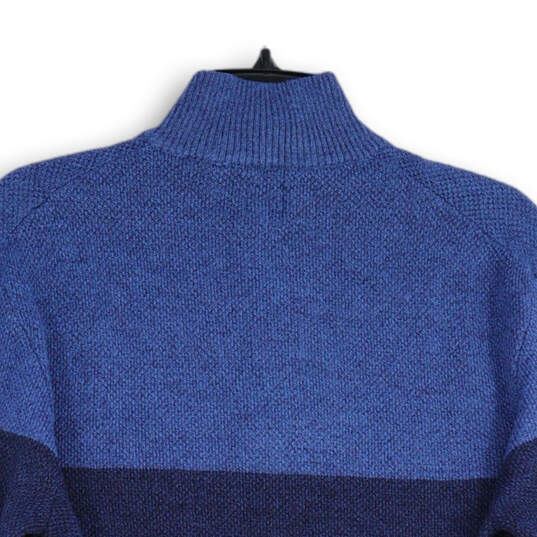 Womens Blue Knitted Mock Neck Quarter Zip Long Sleeve Pullover Sweater Size M image number 4