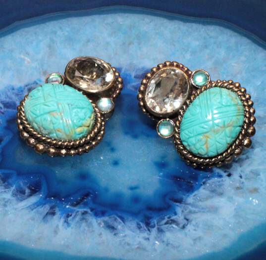 Stephen Dweck Signed Copper Multi-Stone Clip-On Earrings - 19.3g image number 1