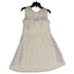NWT Womens White Crochet Round Neck Back Zip Fit & Flare Dress Size 10 alternative image