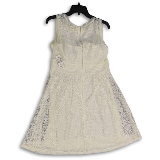 NWT Womens White Crochet Round Neck Back Zip Fit & Flare Dress Size 10 image number 2