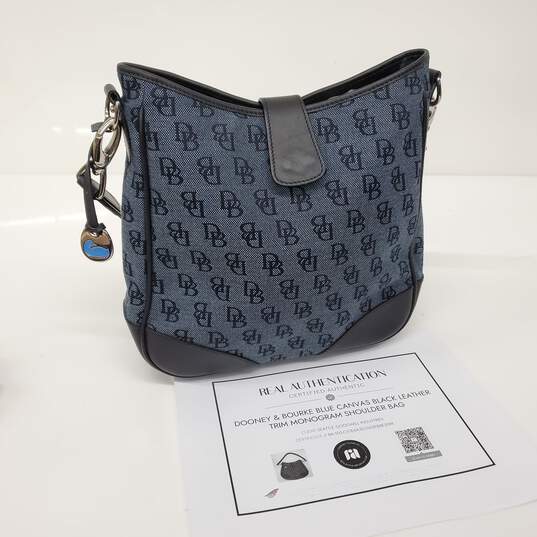 Dooney & Bourke Blue Leather Trim and Canvas Purse Tote 