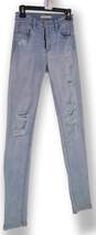Womens Blue Distressed Straight Leg Slim Fit Coin Pocket Denim Jeans Size XS image number 2