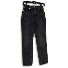 Womens Black Denim Medium Wash 5-Pocket Design Straight Leg Jeans Size 23