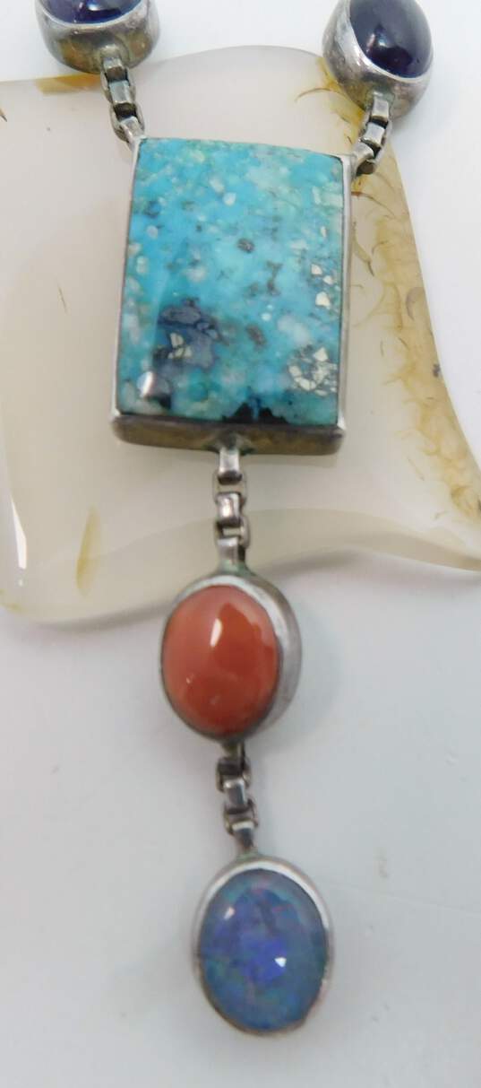 Allison Lee Dine Navajo 925 Turquoise Opal Amethyst Multi Stone Pendant Necklace image number 2