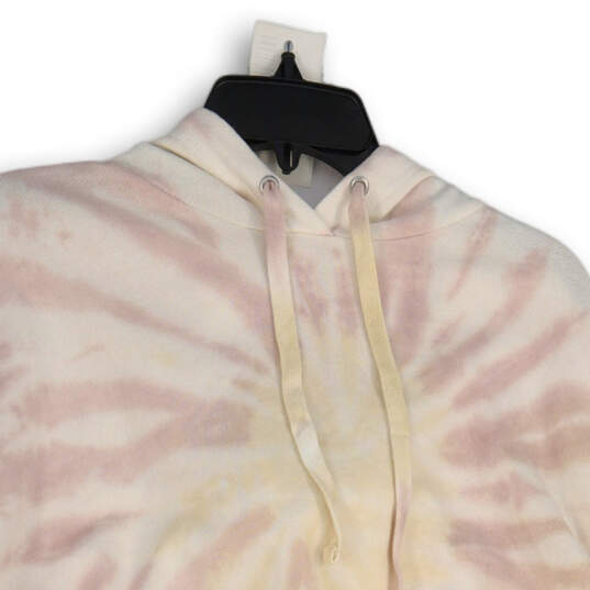 NWT Womens Pink Beige Tie Dye Cropped Long Sleeve Pullover Hoodie Size M image number 3