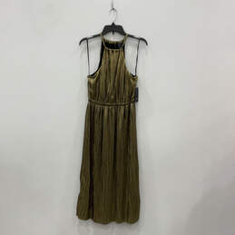 Womens Gold Pleated Sleeveless Halter Neck Fit And Flare Dress Size Small alternative image