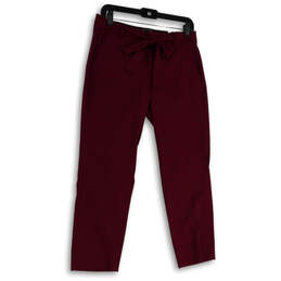 Womens Purple Flat Front Tie Waist Pockets Straight Leg Paperbag Pants Sz 4
