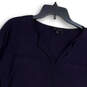 Womens Blue Knitted Long Sleeve Split Neck Pullover Sweater Size Large image number 3