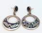 Taxco Sterling Silver Abalone Inlay Fish Open Circle Dangle Earrings 16.7g image number 3