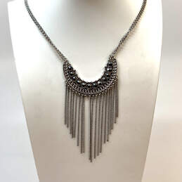 Designer Lucky Brand Silver-Tone Double Chain Fringe  Pendant Necklace