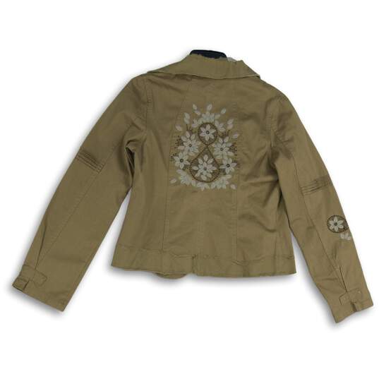 NWT Ceres Womens Khaki Brown Embroidered Long Sleeve Notch Collar Jacket Size 49 image number 2