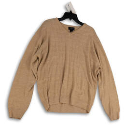 Mens Tan Stretch V-Neck Long Sleeve Classic Pullover Sweater Size XL