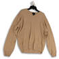 Mens Tan Stretch V-Neck Long Sleeve Classic Pullover Sweater Size XL image number 1