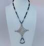 Artisan 925 Taureg Etched Tiered & Domes Cross & Loop Pendant Onyx Ball & Bar Beaded Necklace 46.2g image number 2