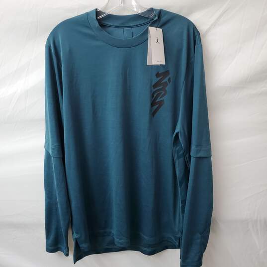 Men's Air Jordan Dry Fit Turquoise Long Sleeve Shirt Size M NWT image number 1