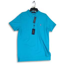 NWT Mens Blue Short Sleeve Spread Collar Golf Polo Shirt Size Large