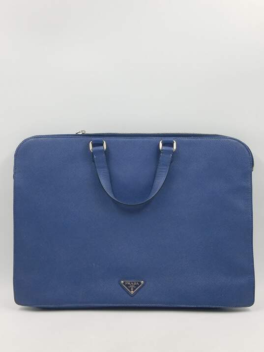 Authentic Prada Blue Saffiano Briefcase image number 1
