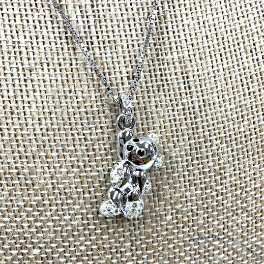Designer Swarovski Silver-Tone Crystal Stone Teddy Bear Pendant Necklace image number 2