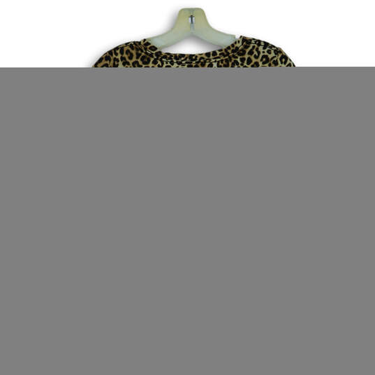 Womens Beige Black Leopard Print Short Sleeve V-Neck T-Shirt Size Small image number 2