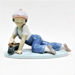Lladro 7619 All Aboard Porcelain Figurine Boy With Train