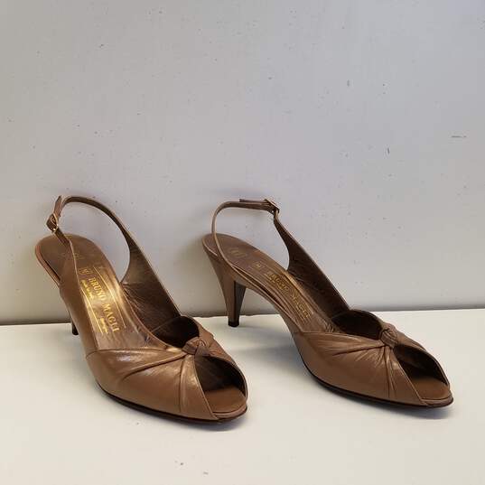 Bruno Magli Italy Tan Leather Slingback Peep Toe Heels Shoes Size 7.5 M image number 3