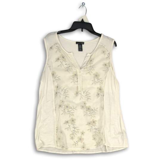 NWT RXB Womens White Floral Split Neck Sleeveless Blouse Top Size X-Large image number 1