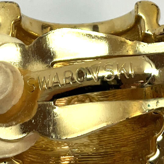 Designer Swarovski Gold-Tone Clear Rhinestone Clip-On Stud Earrings image number 4
