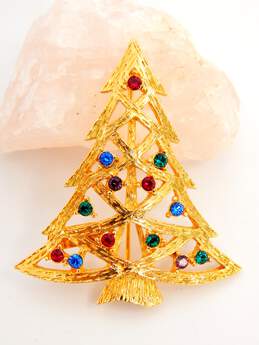 Vintage Eisenberg Ice Gold Tone Rhinestone Christmas Tree Brooch