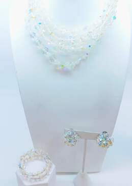 Vintage Aurora Borealis Multi Strand Necklaces & Bracelet w/ Clip On Earrings 154.2g