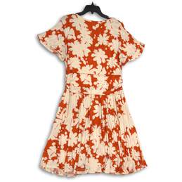 Maeve Womens Ivory Orange Floral V-Neck Short Sleeve Fit & Flare Dress Size XL alternative image