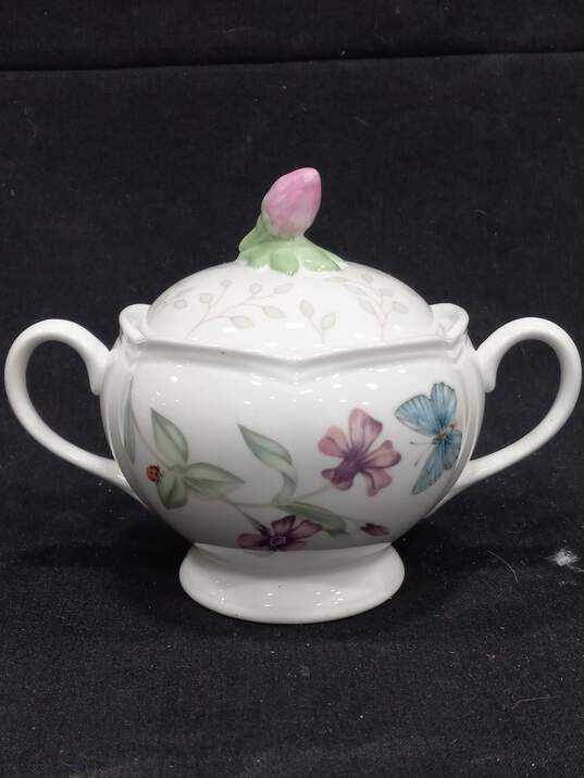 Lenox Butterfly Meadows Pattern Ceramic Sugar Bowl & Creamer Dishes - IOB image number 6