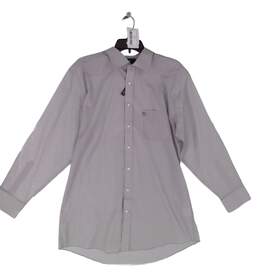 Stafford Mens Gray Long Sleeve Front Pocket Casual Button Up Dress Shirt Size Large
