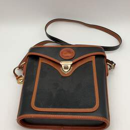 Dooney & Bourke Womens Brown Black Leather Adjustable Strap Crossbody Bag Purse