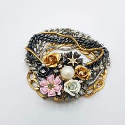Juicy Couture Goldstone Faux Pearl Crystal Multi Chain Flower 7in Bracelet 103.7g