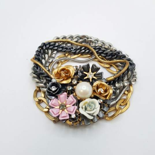 Juicy Couture Goldstone Faux Pearl Crystal Multi Chain Flower 7in Bracelet 103.7g image number 1