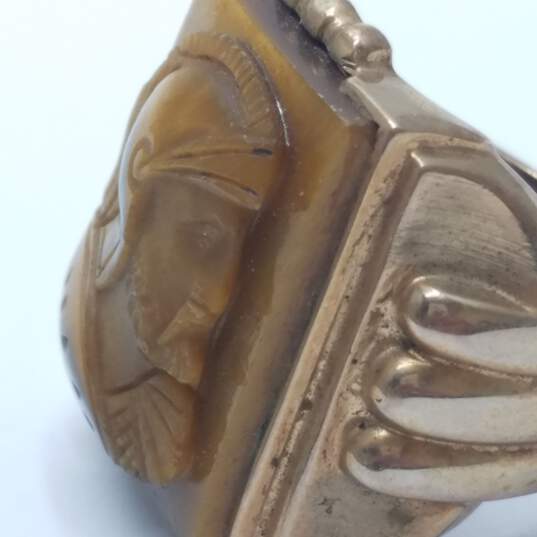 Rare 10K Gold Carved Tiger Eye Warrior Men's Sz 7 Ring 10.3g image number 4