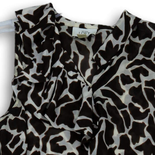 Womens Black Animal Print Ruffle V-Neck Button Front Blouse Top Size Small image number 3