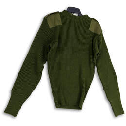 Mens Green Knitted Mock Neck Long Sleeve Patches Pullover Sweater Sz 44