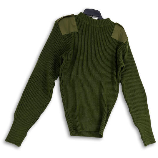 Mens Green Knitted Mock Neck Long Sleeve Patches Pullover Sweater Sz 44 image number 1