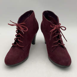 Womens Red Suede Round Toe Lace-Up Heeled Ankle Booties Size 9 M alternative image
