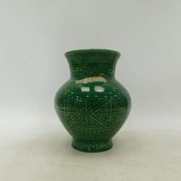 Vintage Asian Green Ornate Design Pottery Vase Home Decor