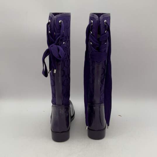 Coach Womens Purple Signature Print Mid Calf Lace-Up Rubber Rain Boots Size 8.5 image number 4