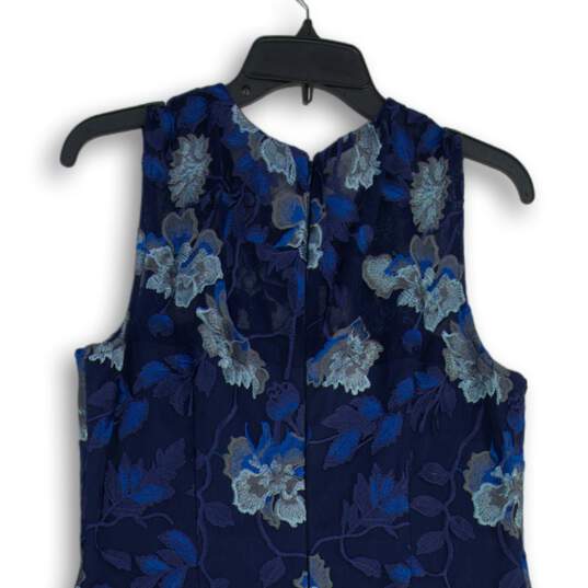 Womens Blue Floral Sleeveless Round Neck Back Zip Sheath Dress Size 12P image number 4