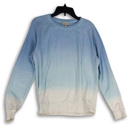 Womens Blue Ombre Long Sleeve Crew Neck Pullover Sweatshirt Size Medium