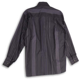 NWT Mens Navy Blue Stripe Spread Collar Long Sleeve Button Up Shirt Size M alternative image